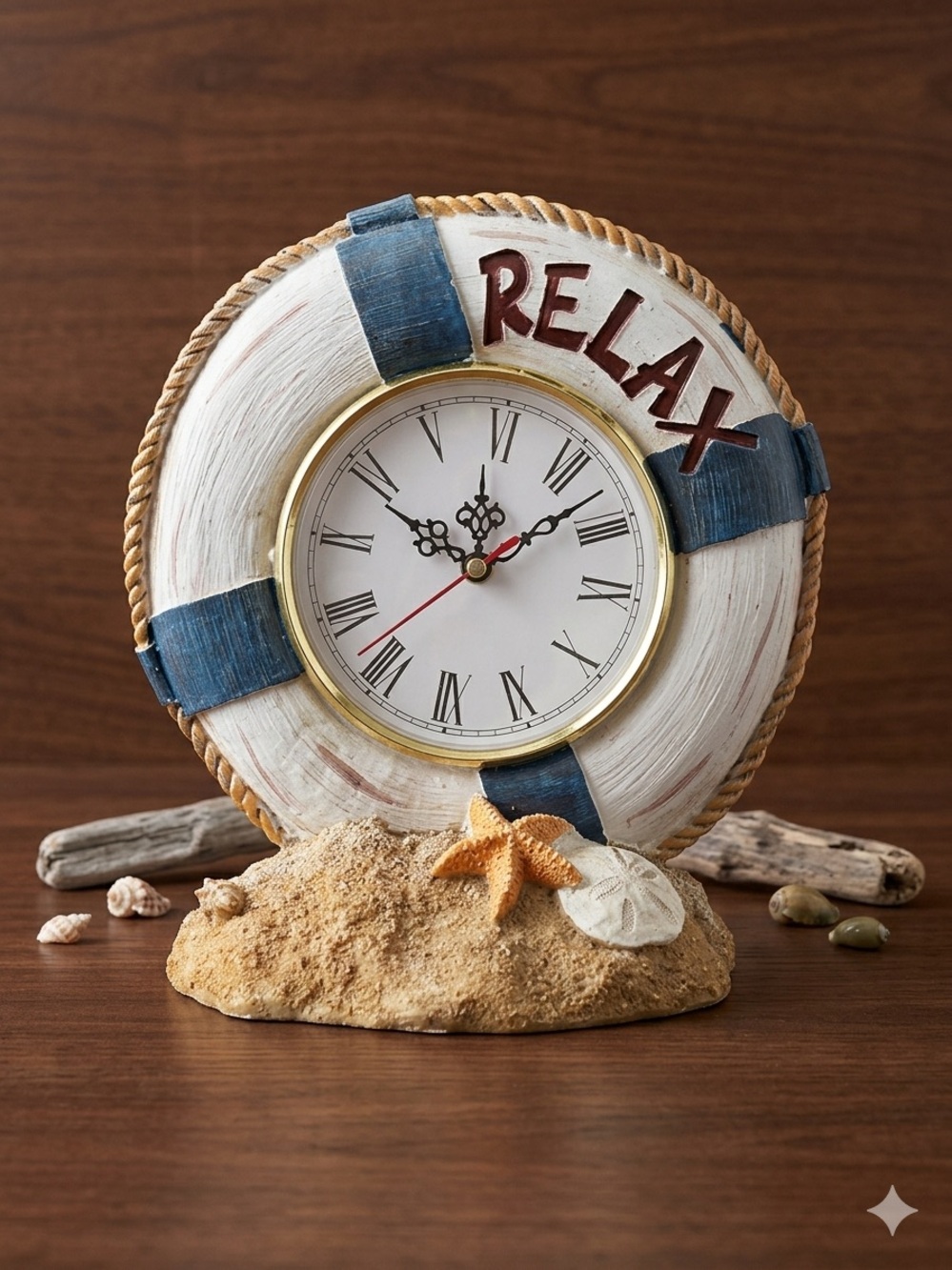 "Relax" Nautical Theme Life Ring Tabletop Clock | Coastal Home Decor